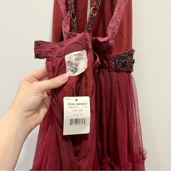 Free People Ruffle Poofy Tulle Sheer Babydoll Keyhole Beaded Formal Boho Dress - Picture 12 of 12